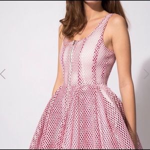 Maje dot mesh tulle pink white honeycomb fit flare poof skater dress size 2